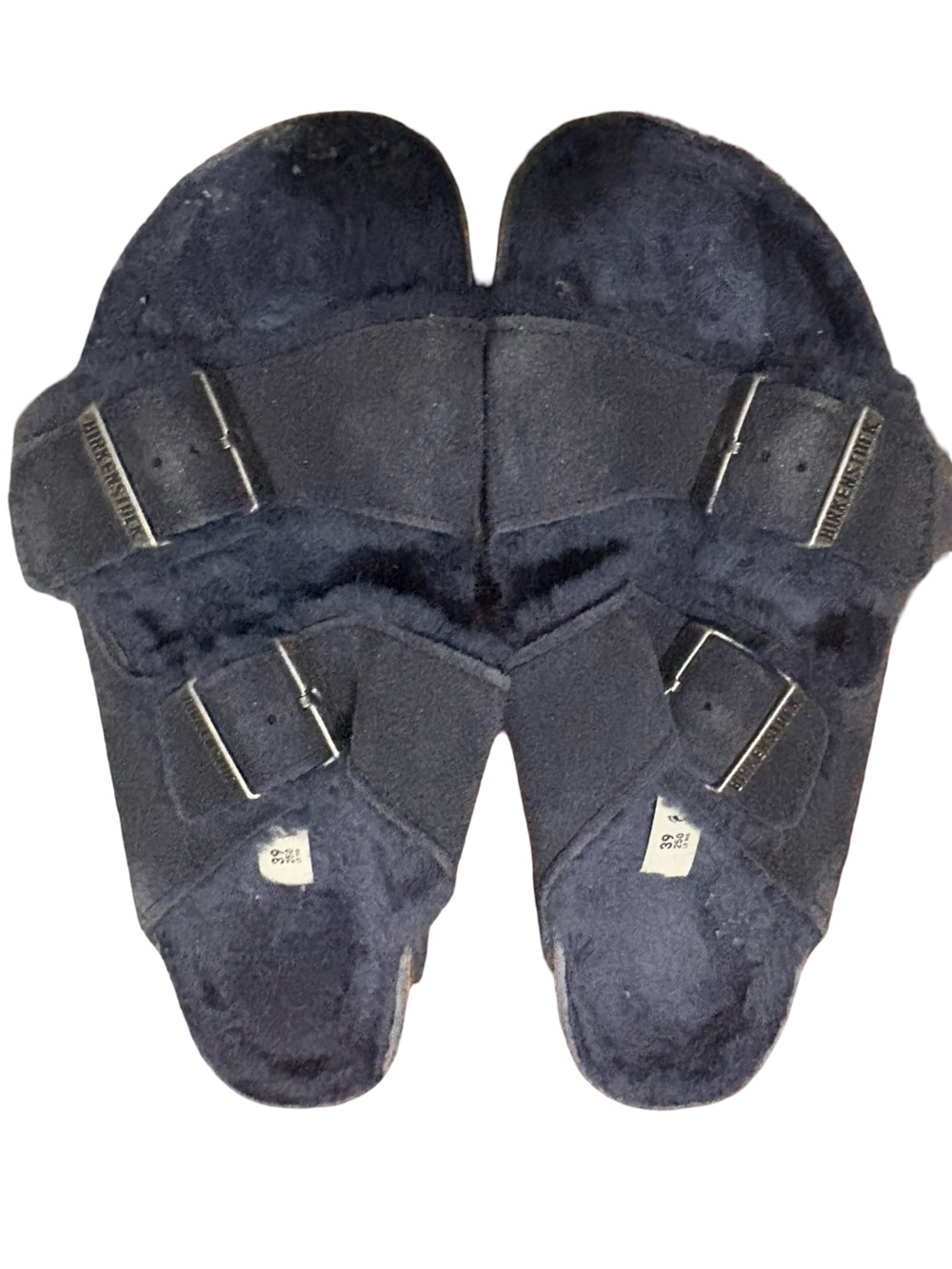 Birkenstock Navy Shearling Double-Strap Sandals - Picture 2 of 9